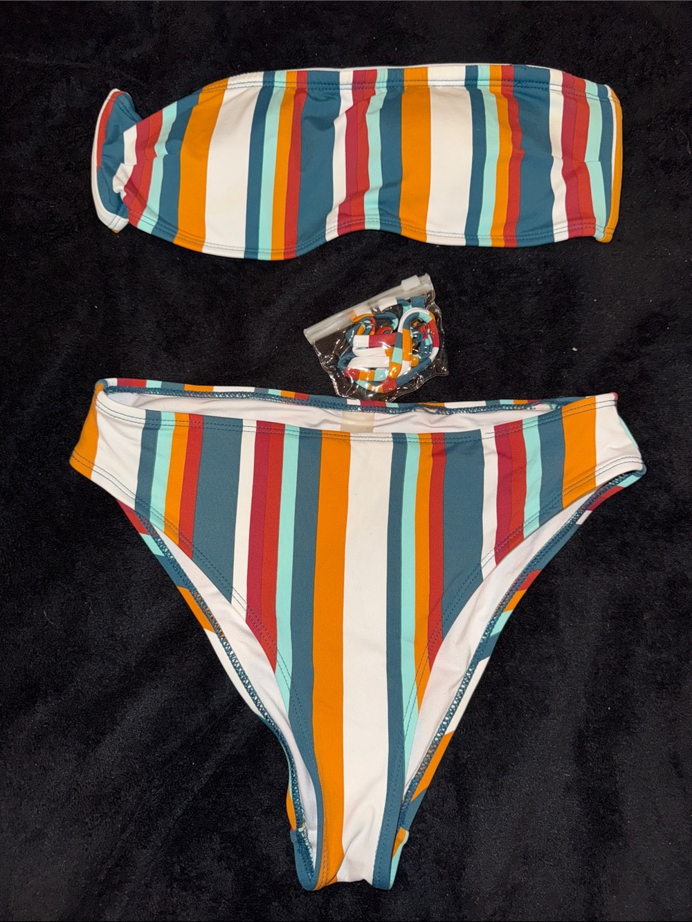 Striped Bandeau High Waisted Bikini Set